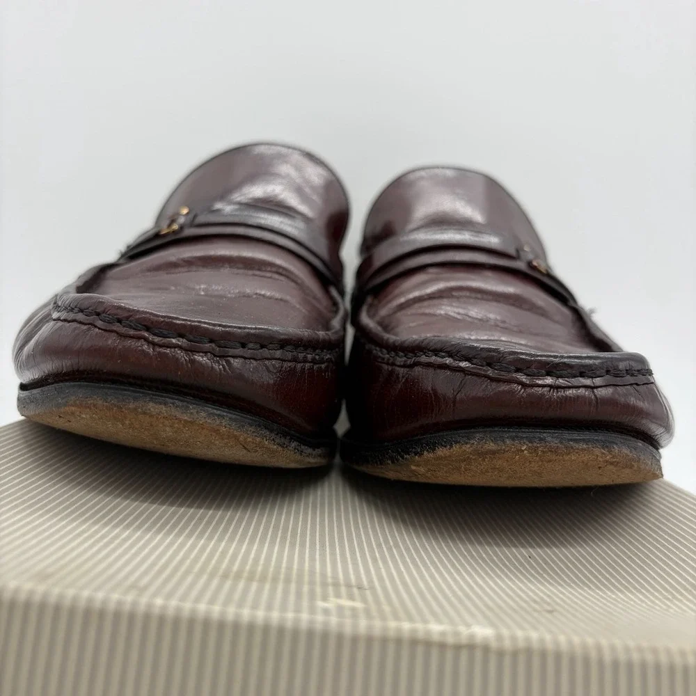 Vtg Florsheim Mens 10 3E EEE Loafers Dress Shoes Burgundy Leather Slip On Buckle